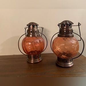 Tea light candle set with beautiful Round glass globe amber